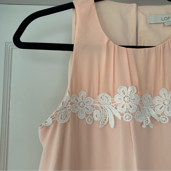 Loft Shirt Womens Extra Small XS Pink Orange Peach Tank Top Pleated Flowers - Picture 4 of 8